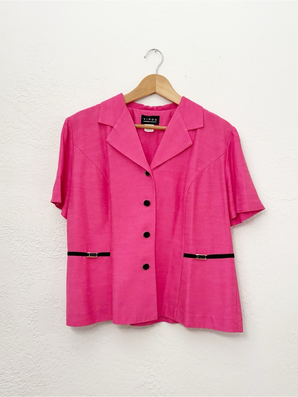 Vintage 80s Does 40s Hot Pink Button Front Top